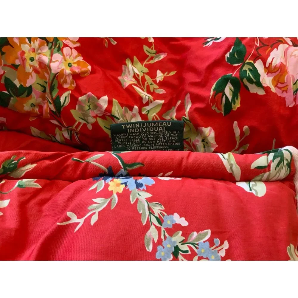 Pair of Ralph Lauren Belle Harbor Red Floral Twin Comforters